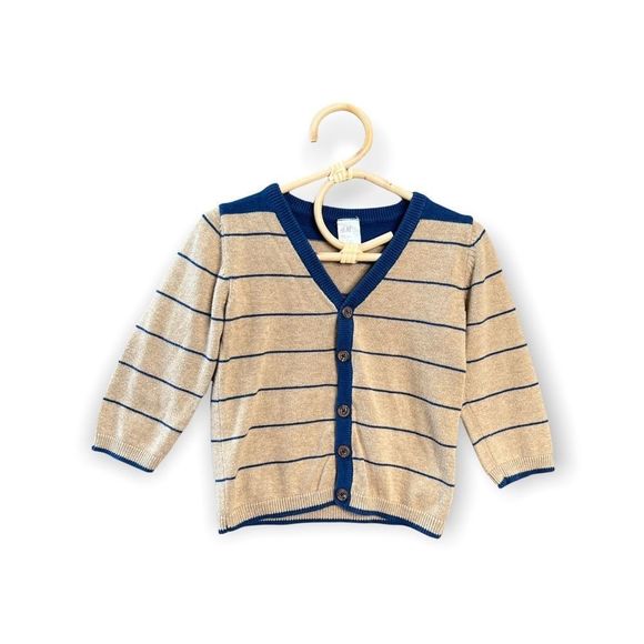 H&M Other - H&M striped button front cardigan baby boys size 12M 12 Months tan blue